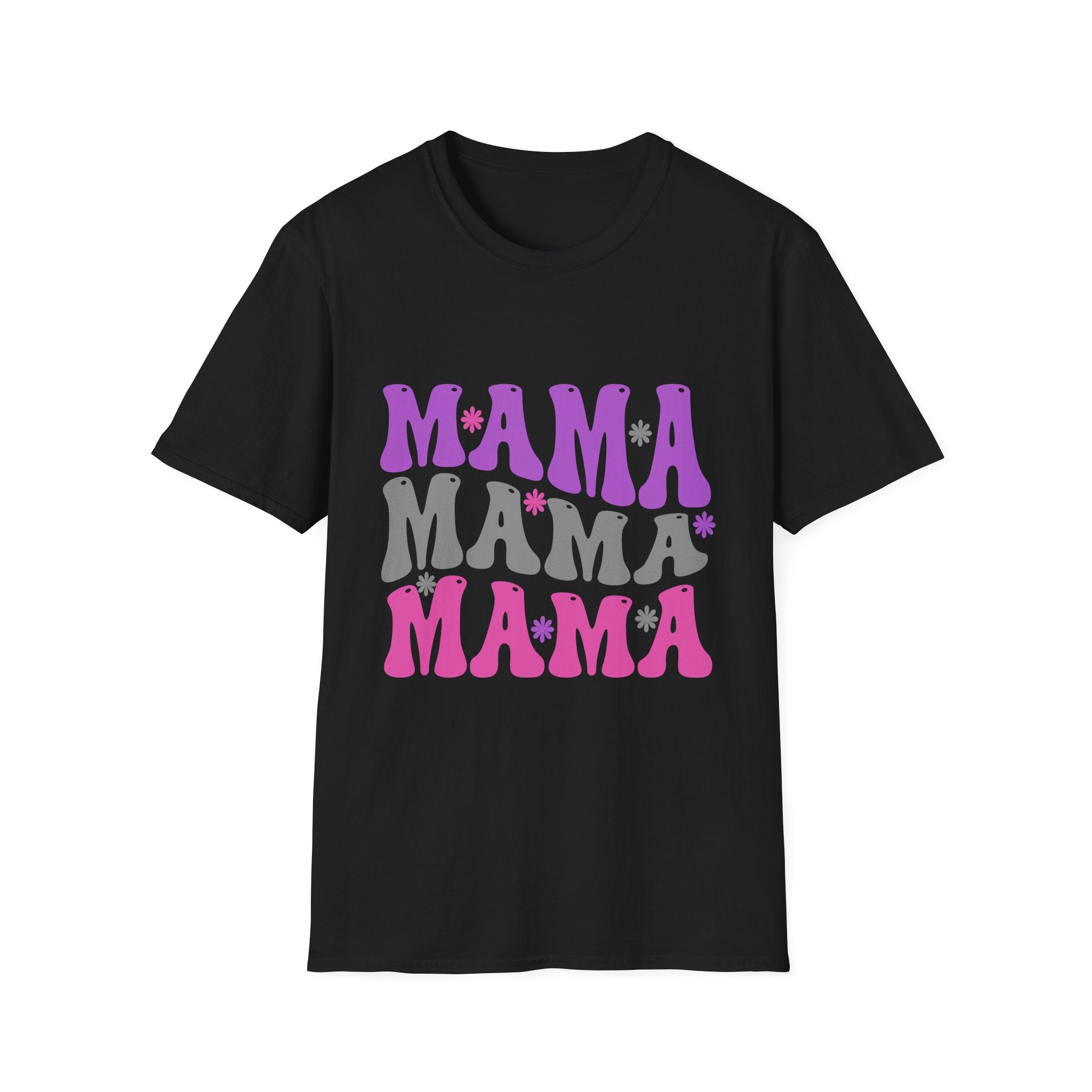 Mama Retro Graphic T-Shirt — Pink & Gray Stacked 'MAMA' Design