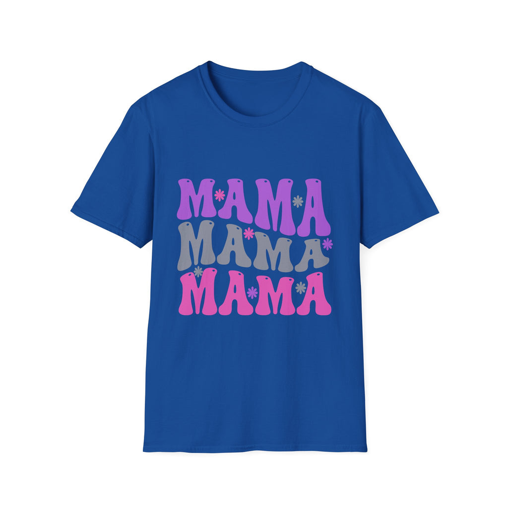 Mama Retro Graphic T-Shirt — Pink & Gray Stacked 'MAMA' Design