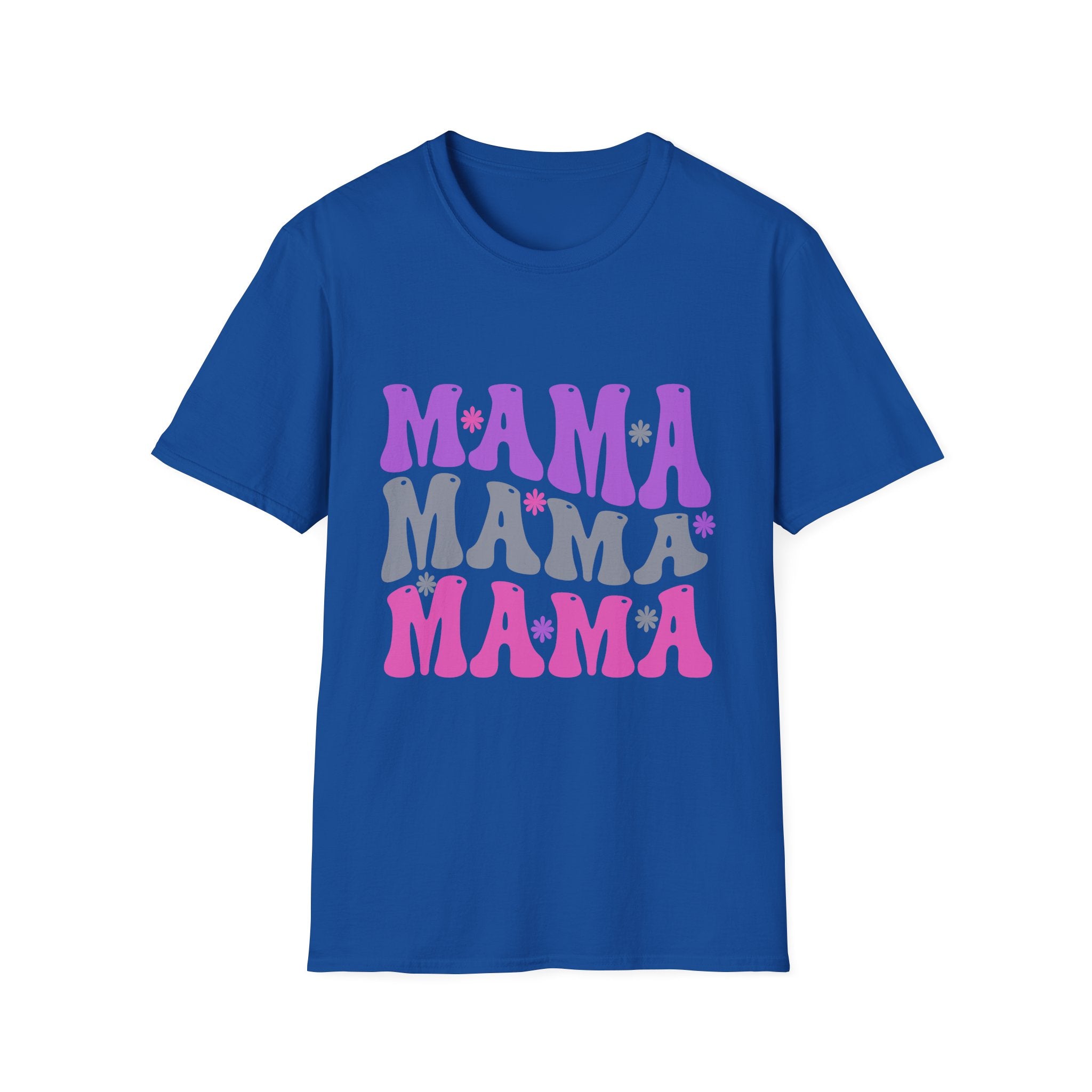 Mama Retro Graphic T-Shirt — Pink & Gray Stacked 'MAMA' Design