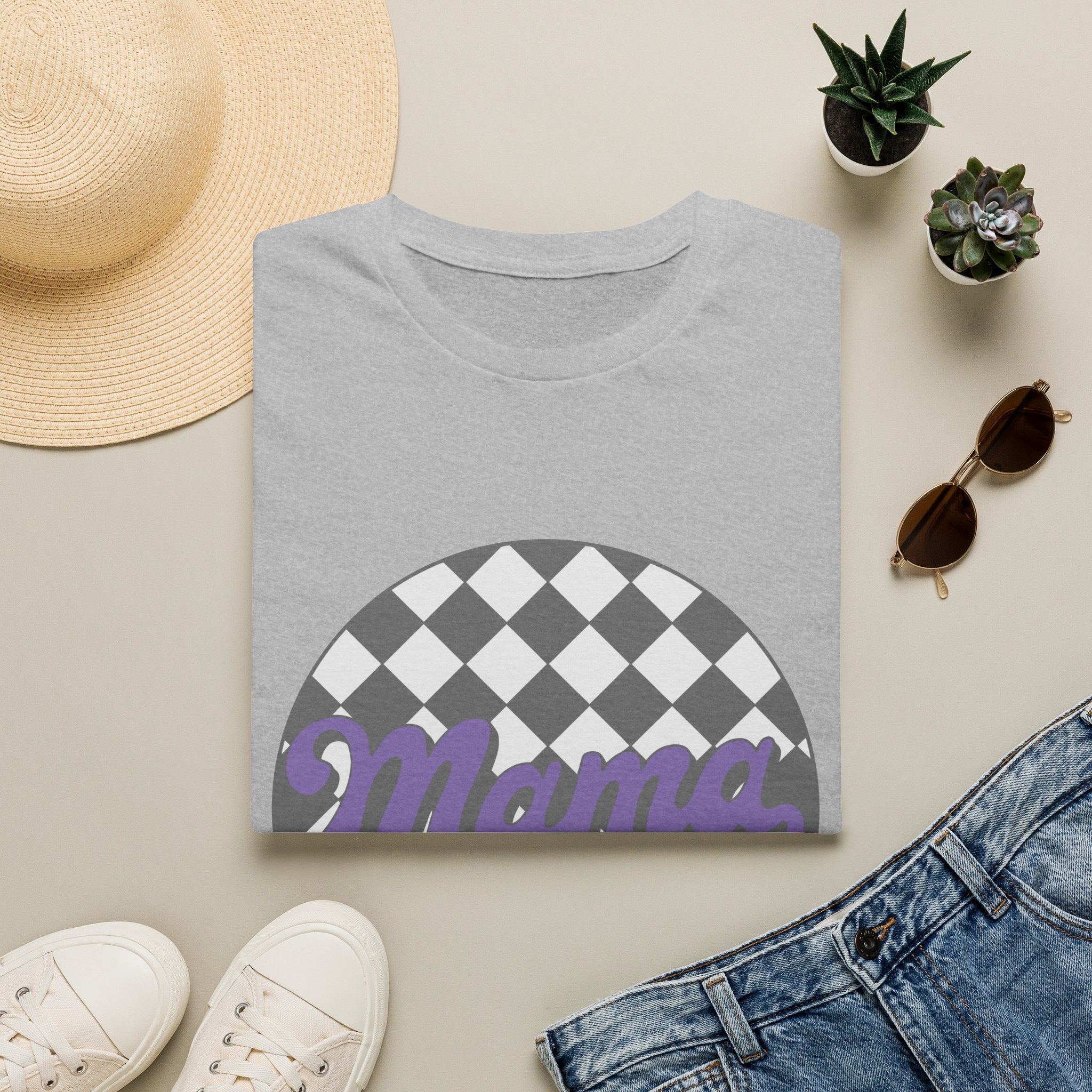 Mama Checkerboard T-Shirt — Retro Lavender Mom Tee