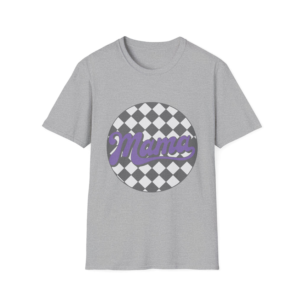 Mama Checkerboard T-Shirt — Retro Lavender Mom Tee