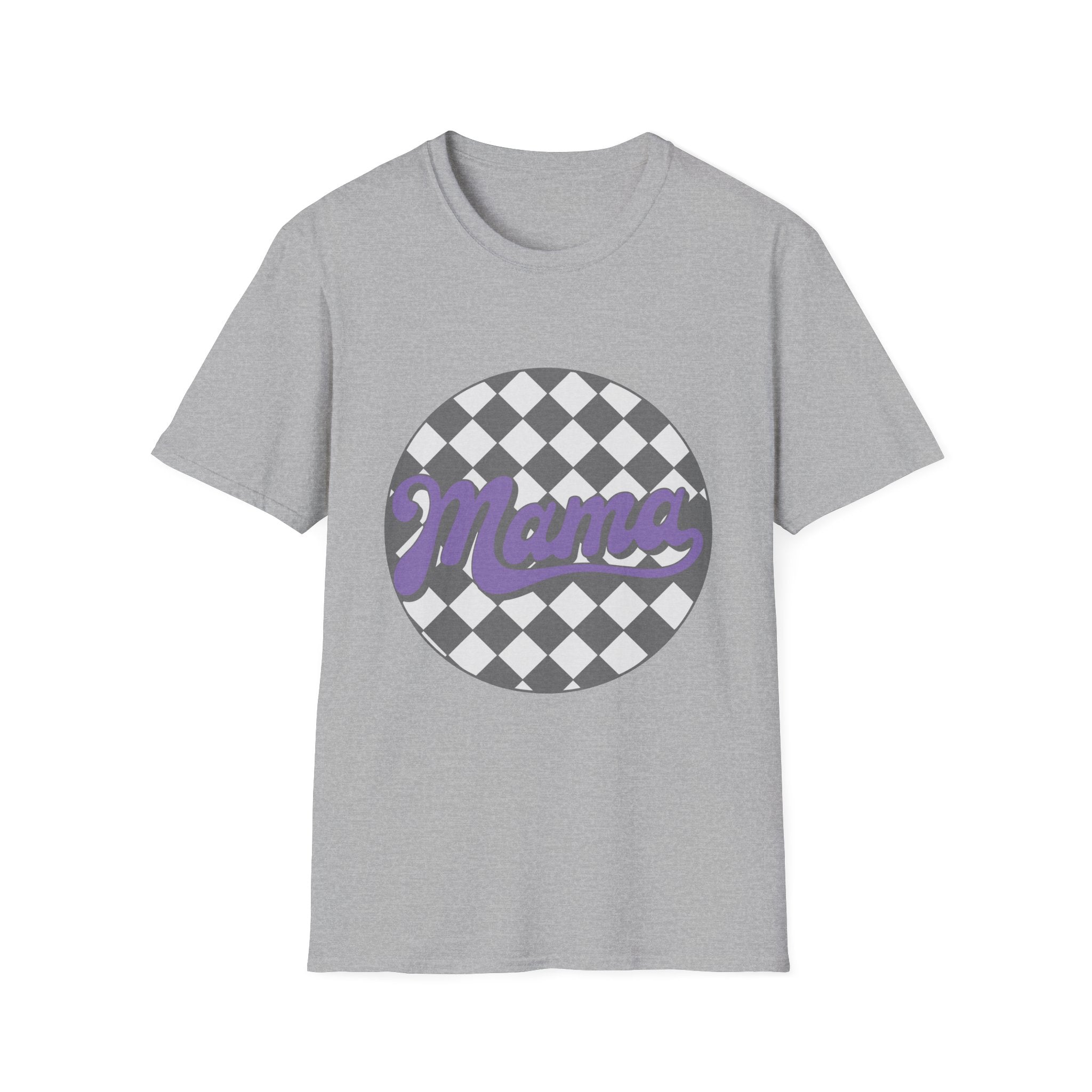 Mama Checkerboard T-Shirt — Retro Lavender Mom Tee