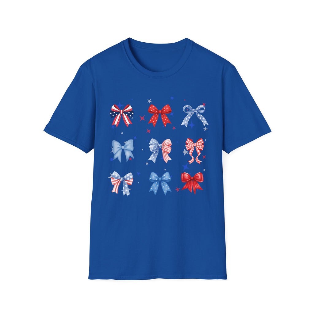 Patriotic Bow Pattern T-Shirt — Red White & Blue Ribbon Graphic