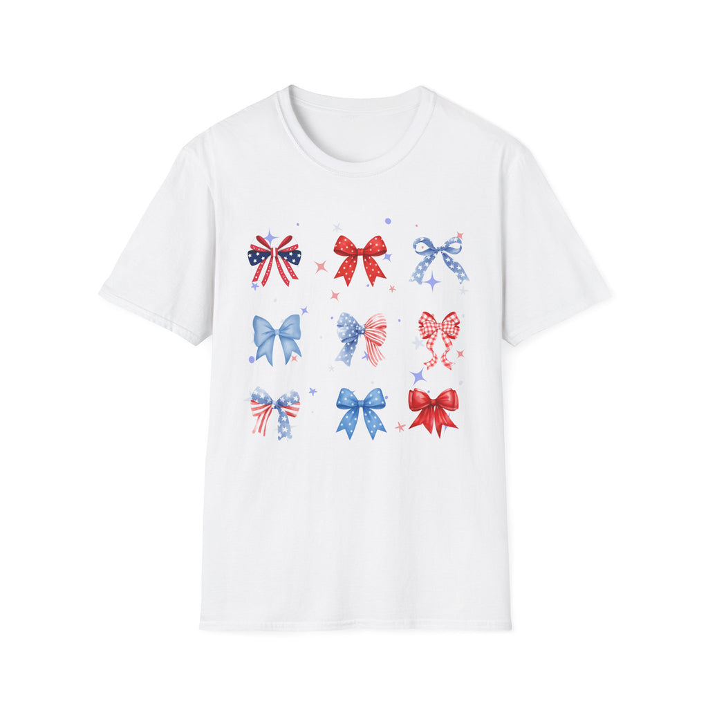 Patriotic Bow Pattern T-Shirt — Red White & Blue Ribbon Graphic