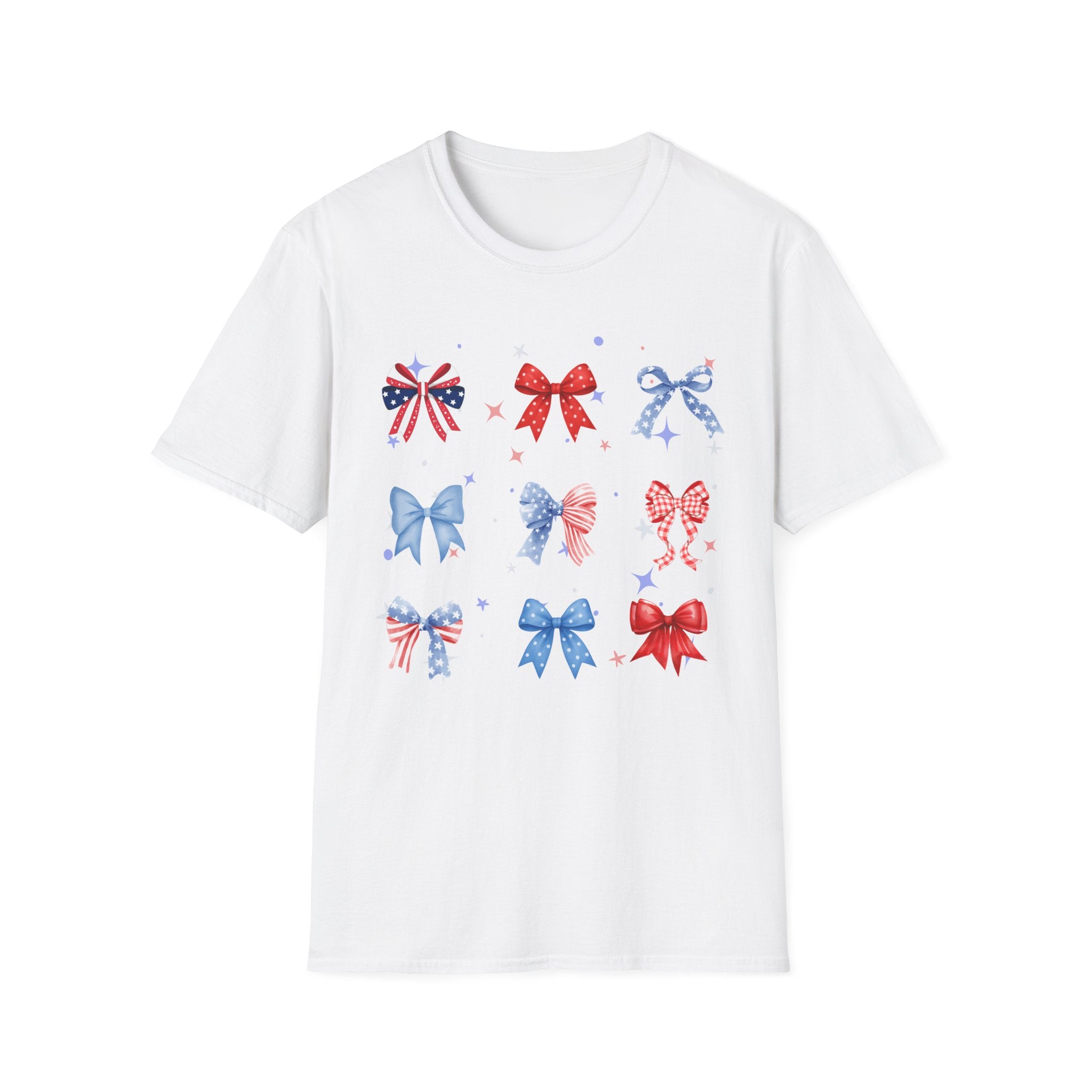 Patriotic Bow Pattern T-Shirt — Red White & Blue Ribbon Graphic