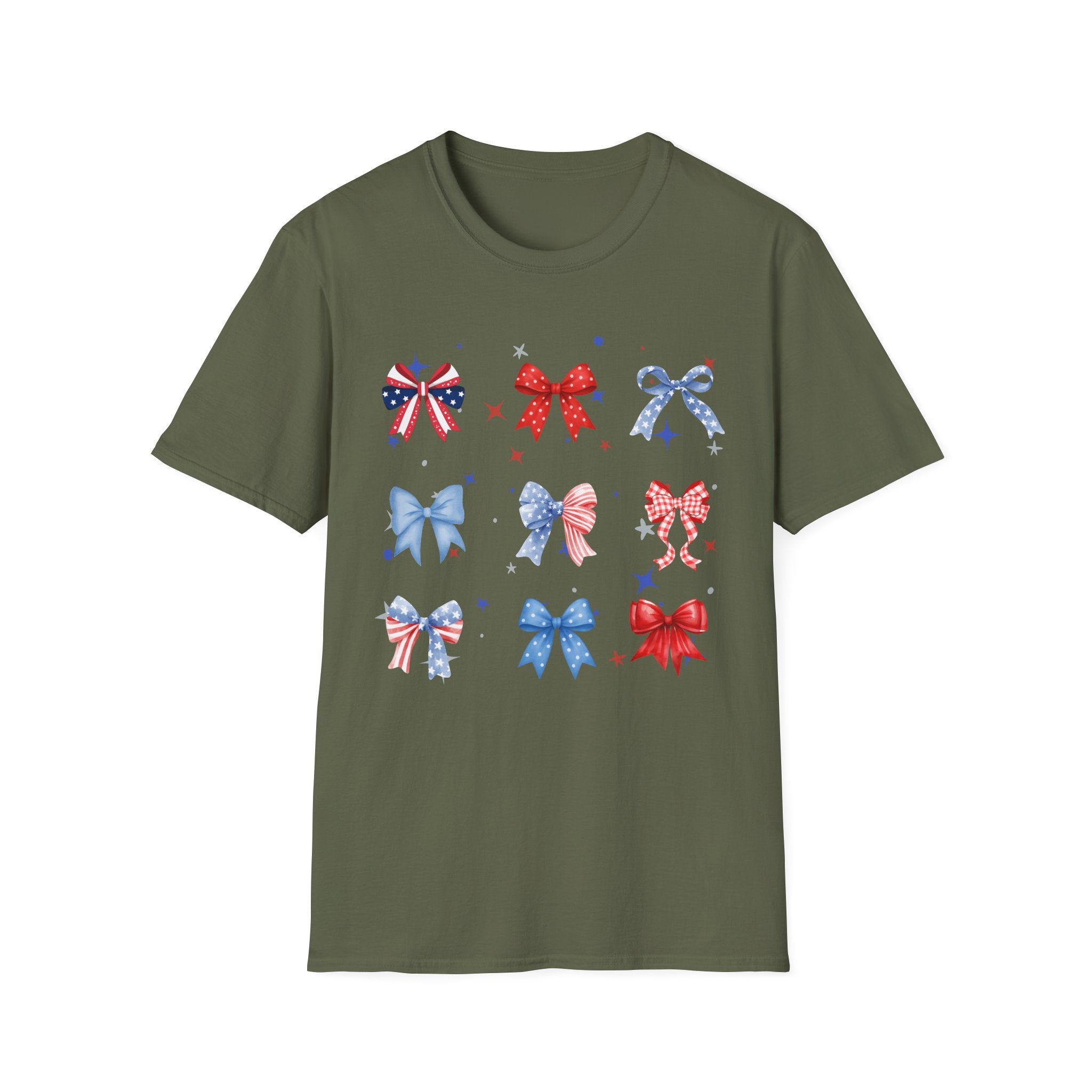 Patriotic Bow Pattern T-Shirt — Red White & Blue Ribbon Graphic