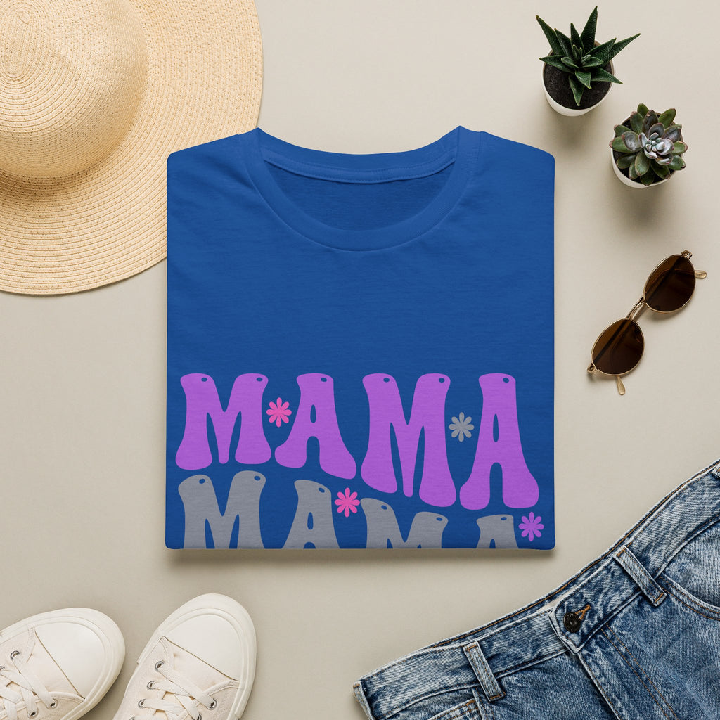 Mama Retro Graphic T-Shirt — Pink & Gray Stacked 'MAMA' Design