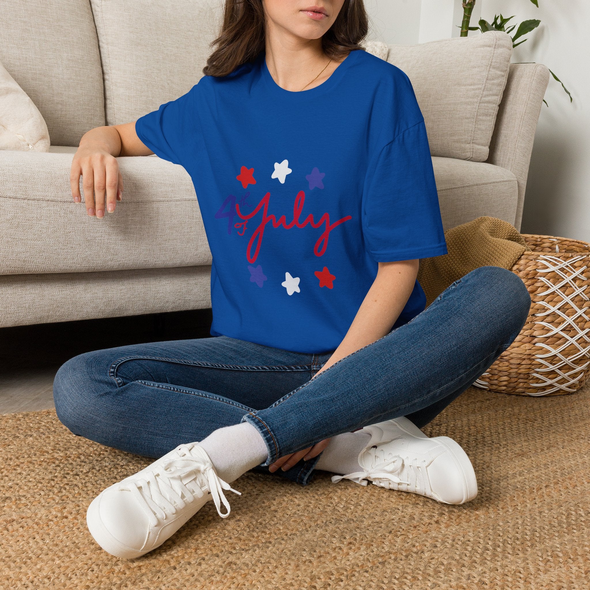 4th of July T-Shirt — Red, White & Blue Star Script Tee
