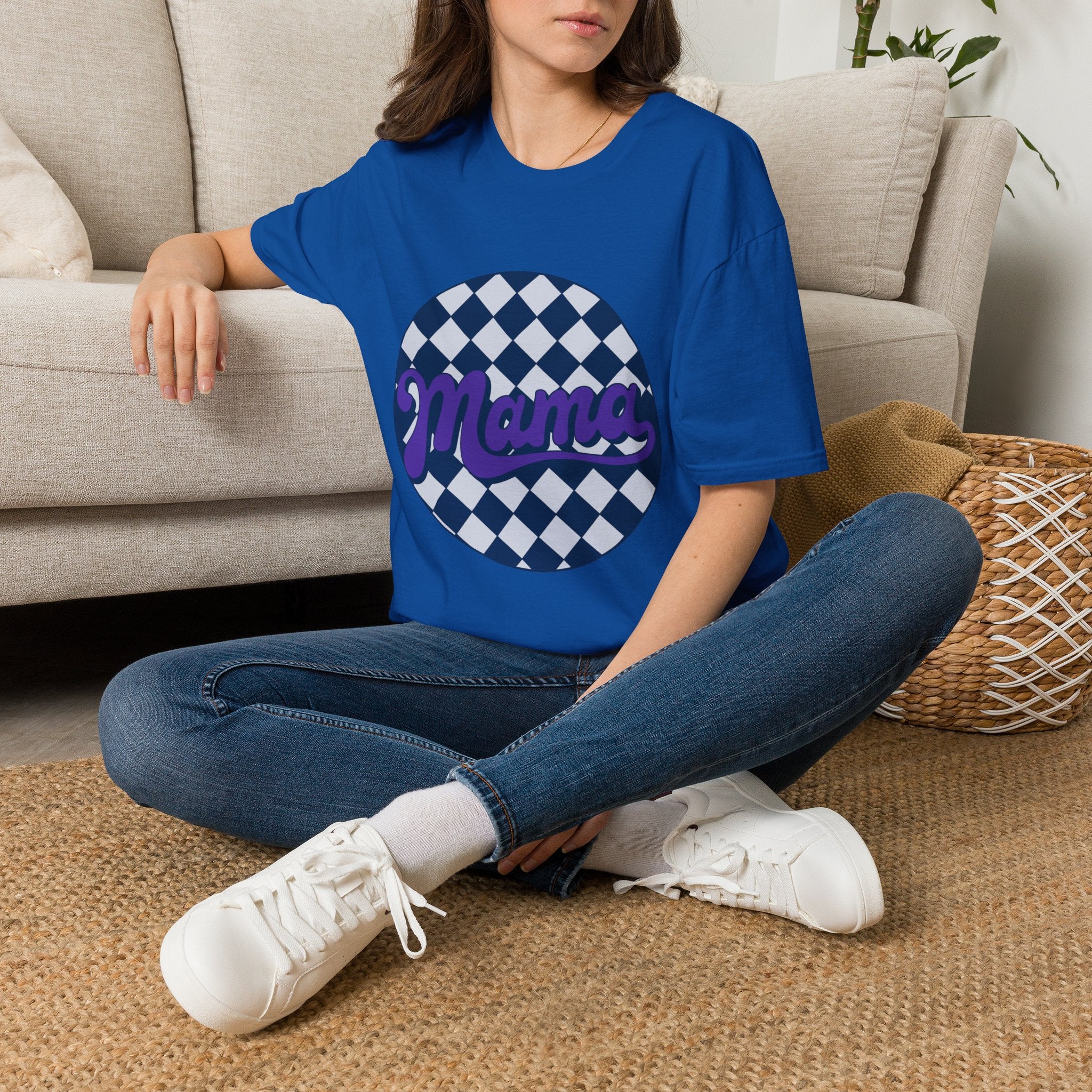 Mama Checkerboard T-Shirt — Retro Lavender Mom Tee