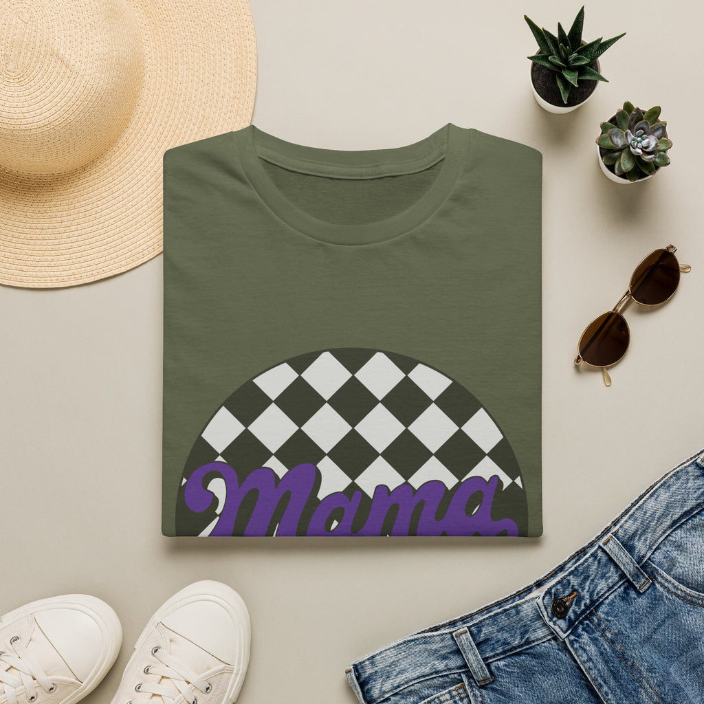 Mama Checkerboard T-Shirt — Retro Lavender Mom Tee