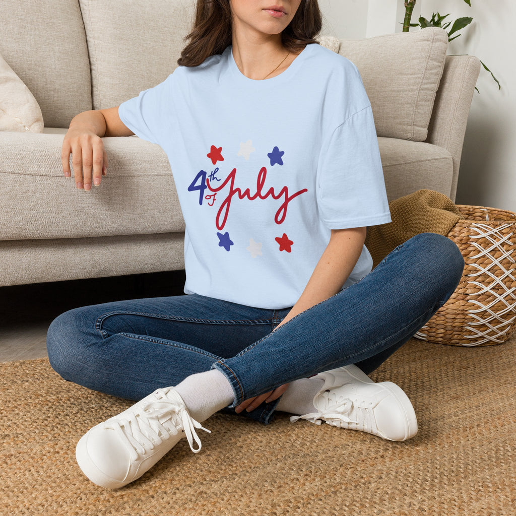 4th of July T-Shirt — Red, White & Blue Star Script Tee