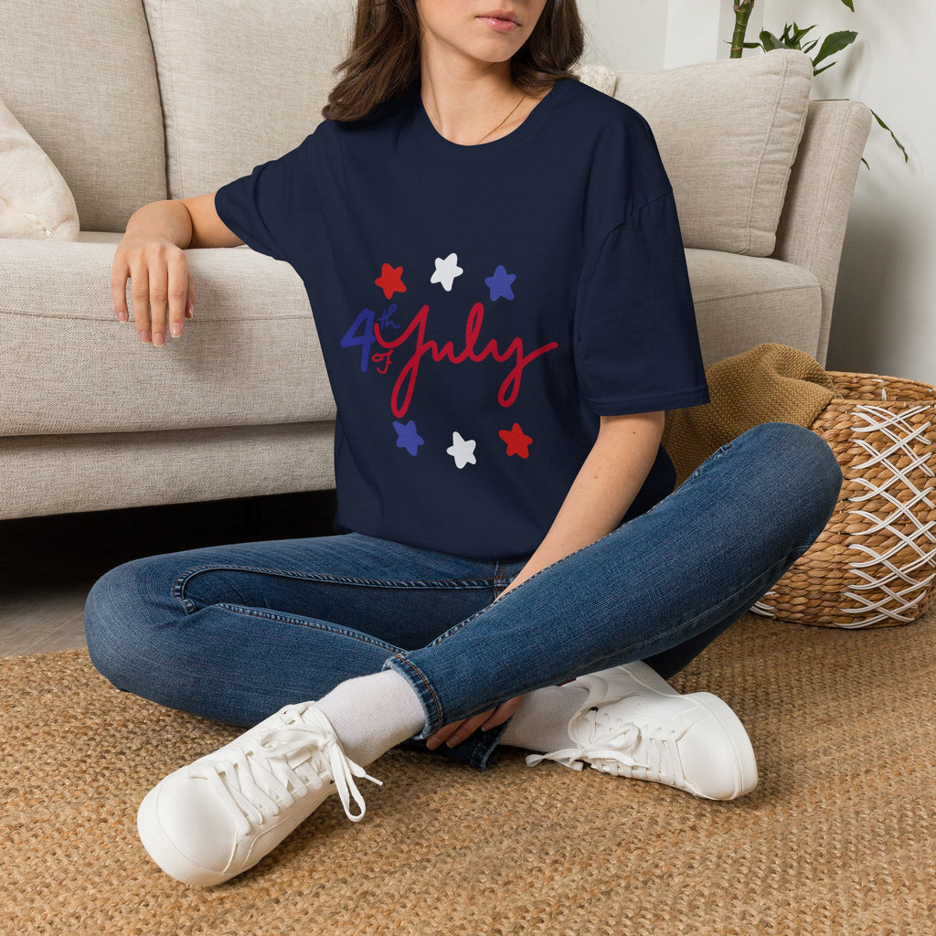4th of July T-Shirt — Red, White & Blue Star Script Tee