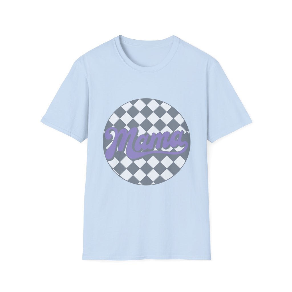 Mama Checkerboard T-Shirt — Retro Lavender Mom Tee