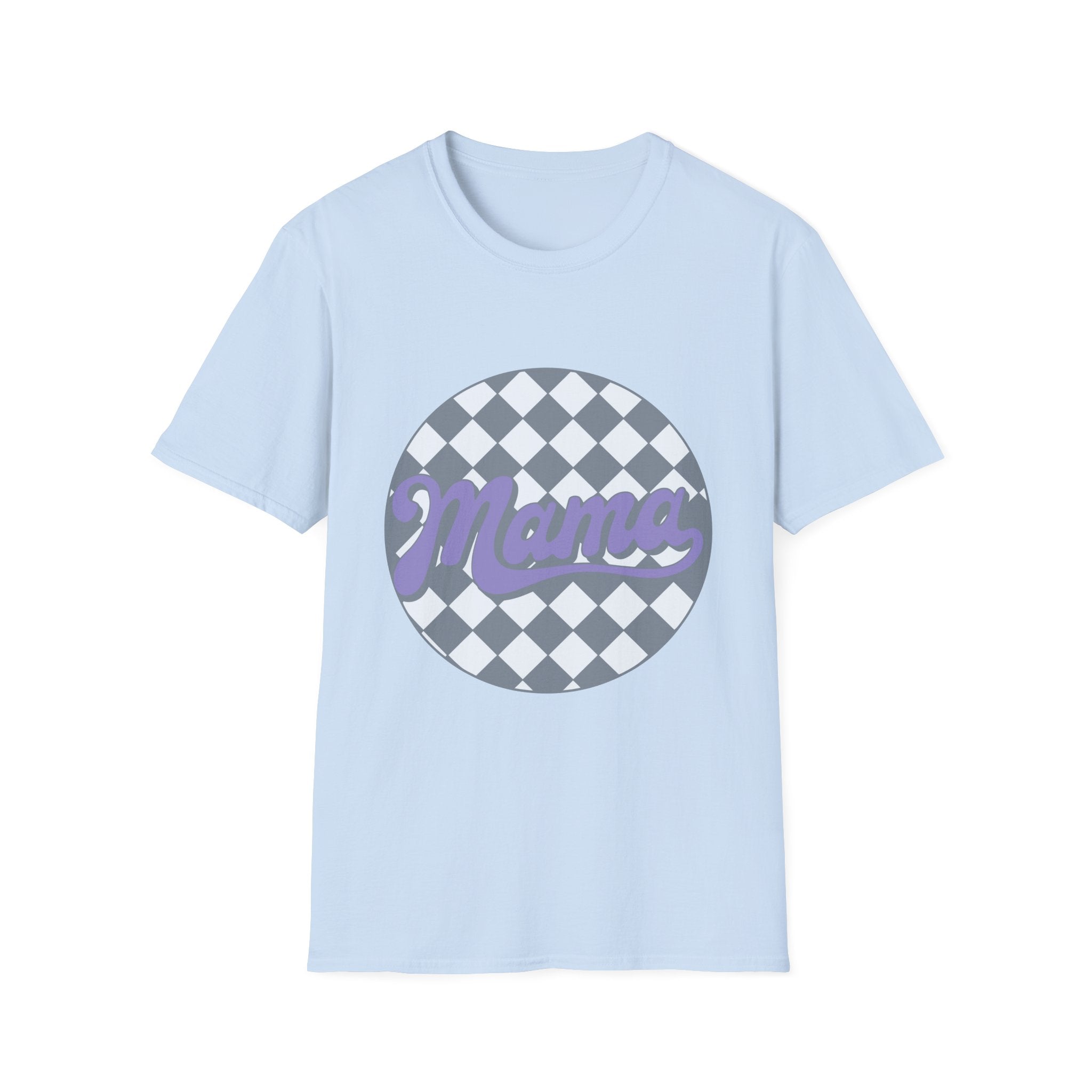Mama Checkerboard T-Shirt — Retro Lavender Mom Tee