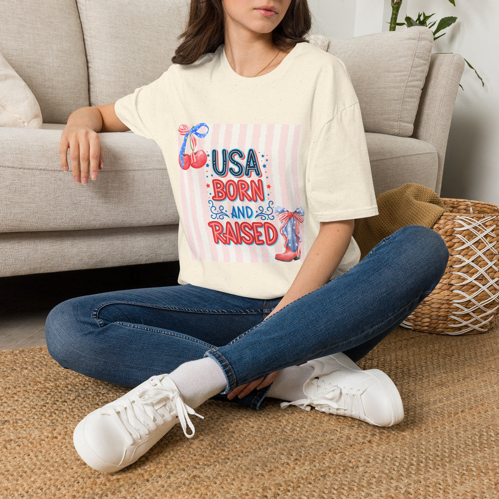 USA Born & Raised T-Shirt — Patriotic Cherry Graphic Tee for 4th of July