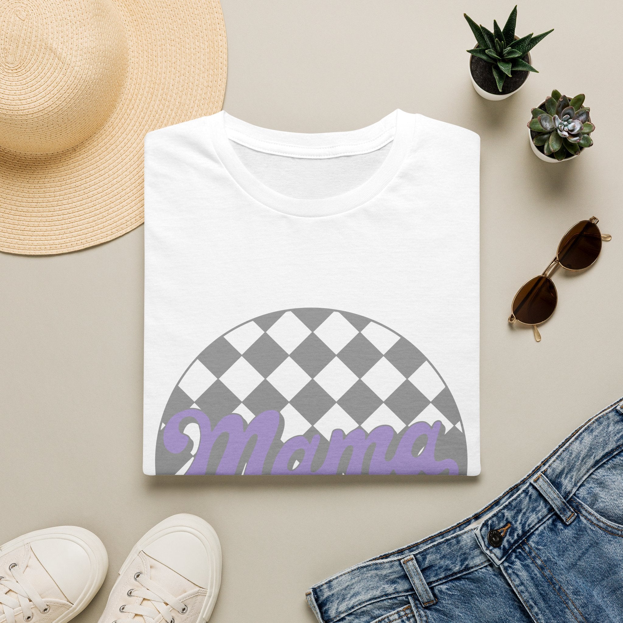 Mama Checkerboard T-Shirt — Retro Lavender Mom Tee