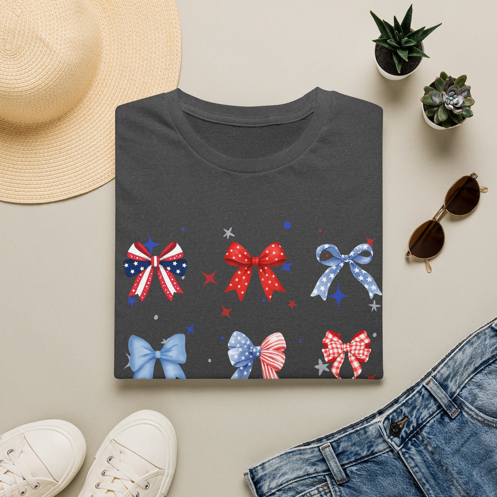 Patriotic Bow Pattern T-Shirt — Red White & Blue Ribbon Graphic