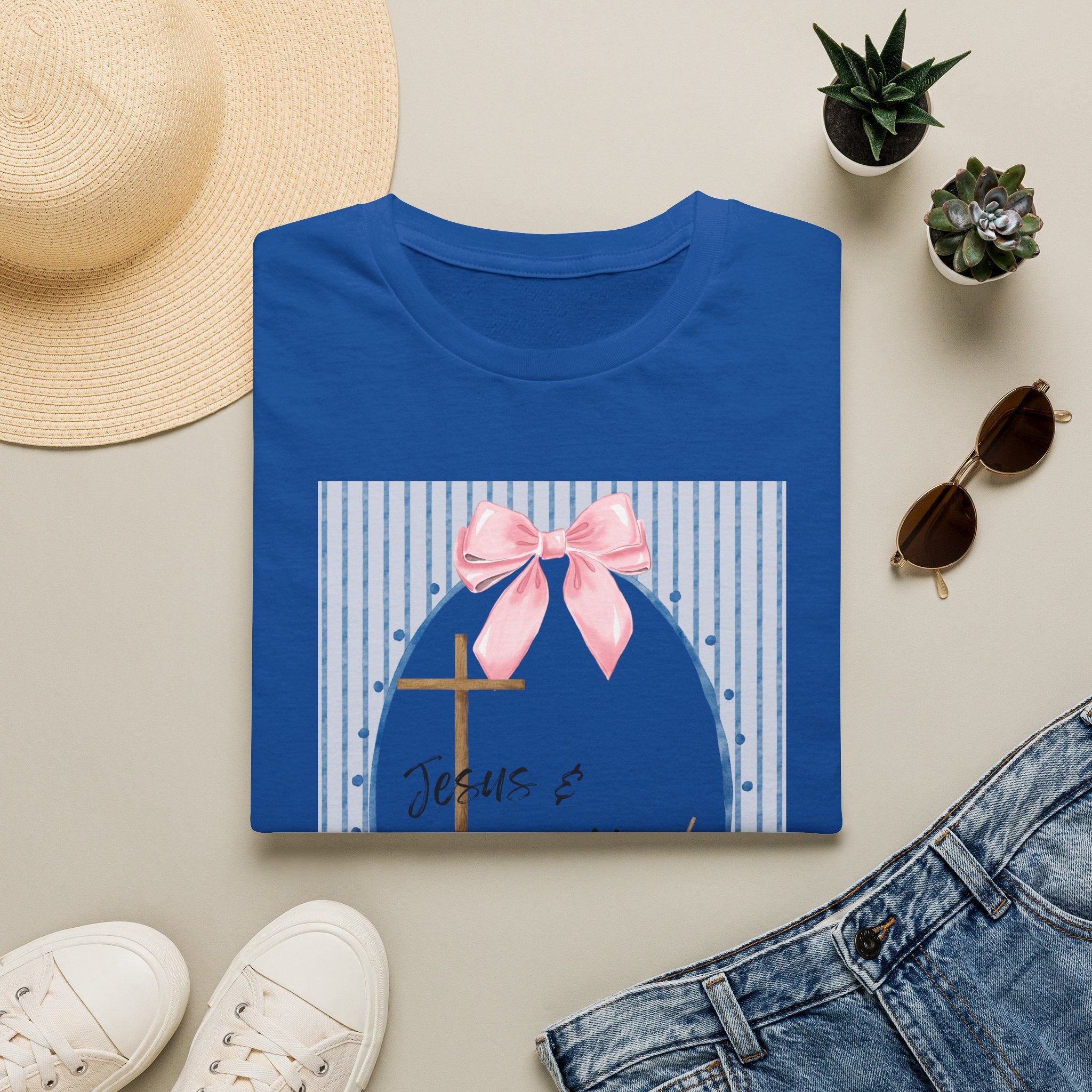 Jesus & Coffee T-Shirt — Pastel Cross and Pink Bow Christian Tee