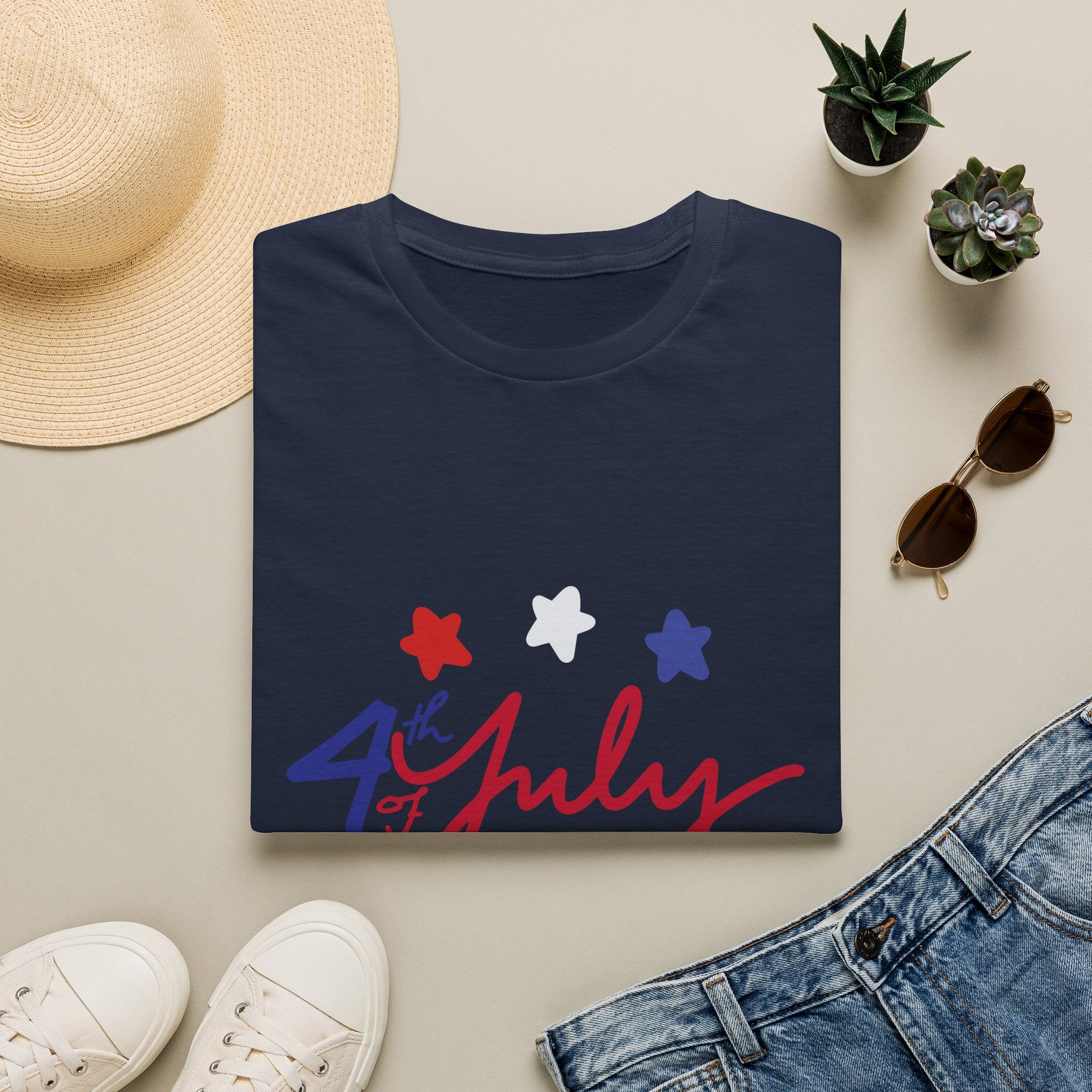 4th of July T-Shirt — Red, White & Blue Star Script Tee