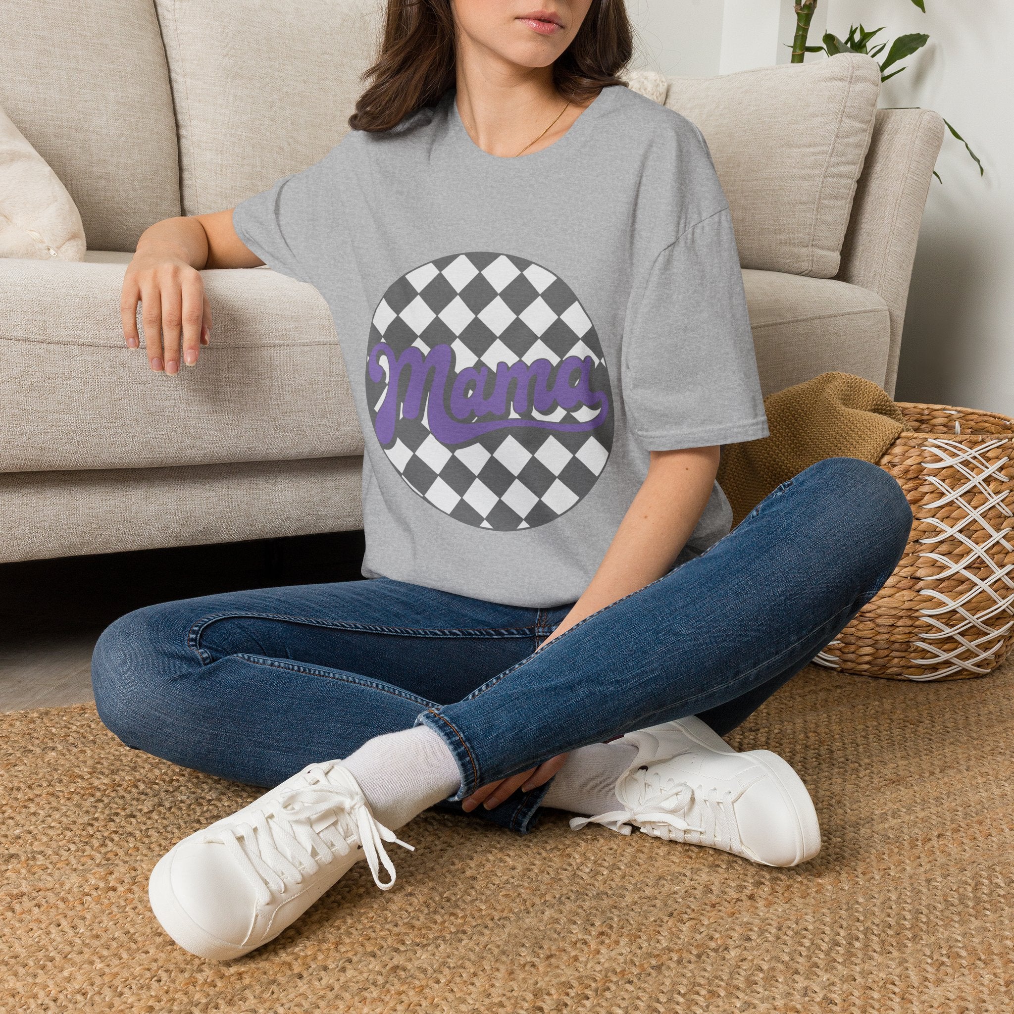 Mama Checkerboard T-Shirt — Retro Lavender Mom Tee