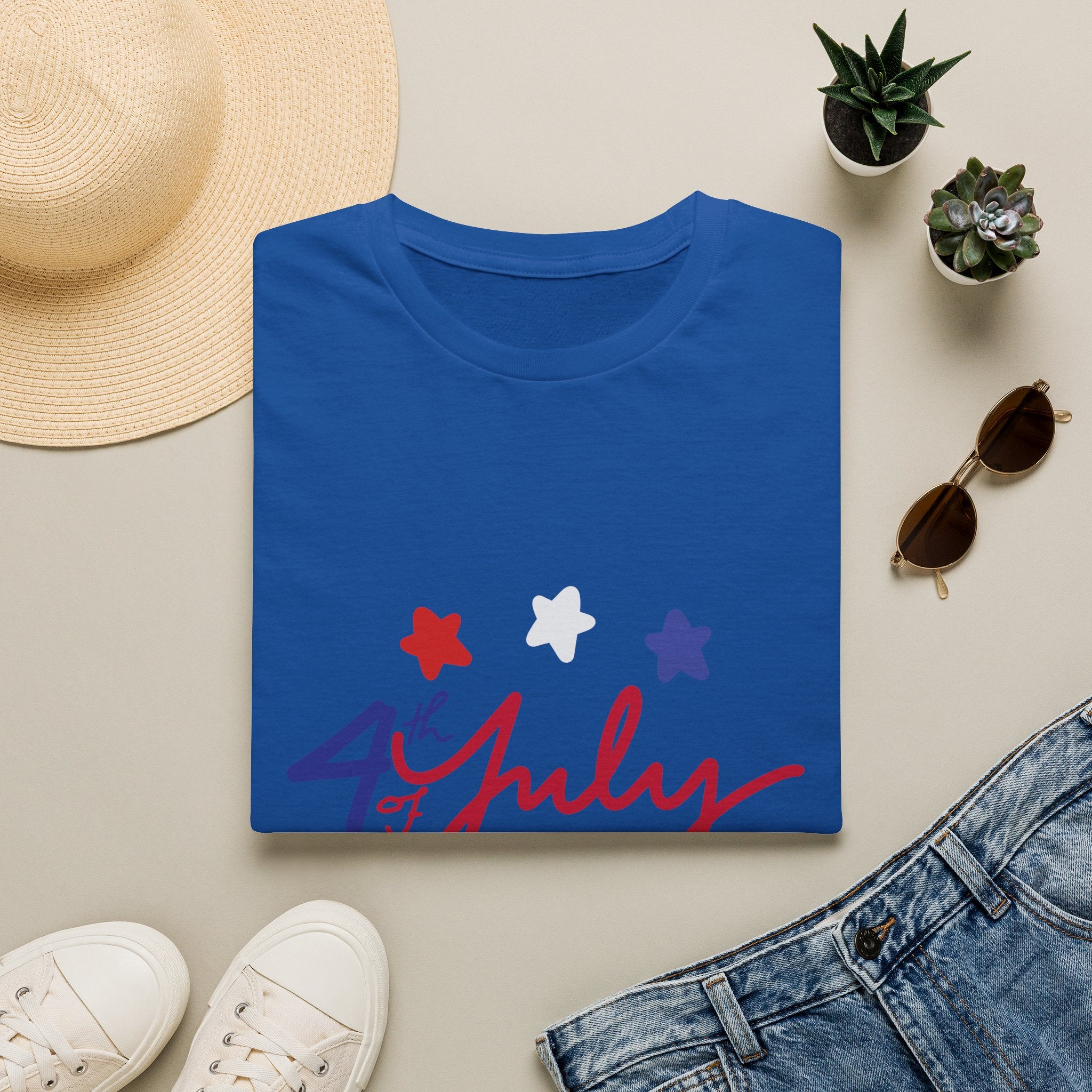4th of July T-Shirt — Red, White & Blue Star Script Tee