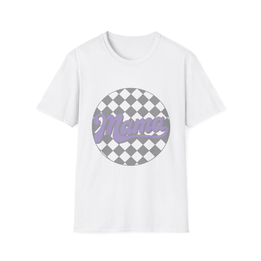 Mama Checkerboard T-Shirt — Retro Lavender Mom Tee