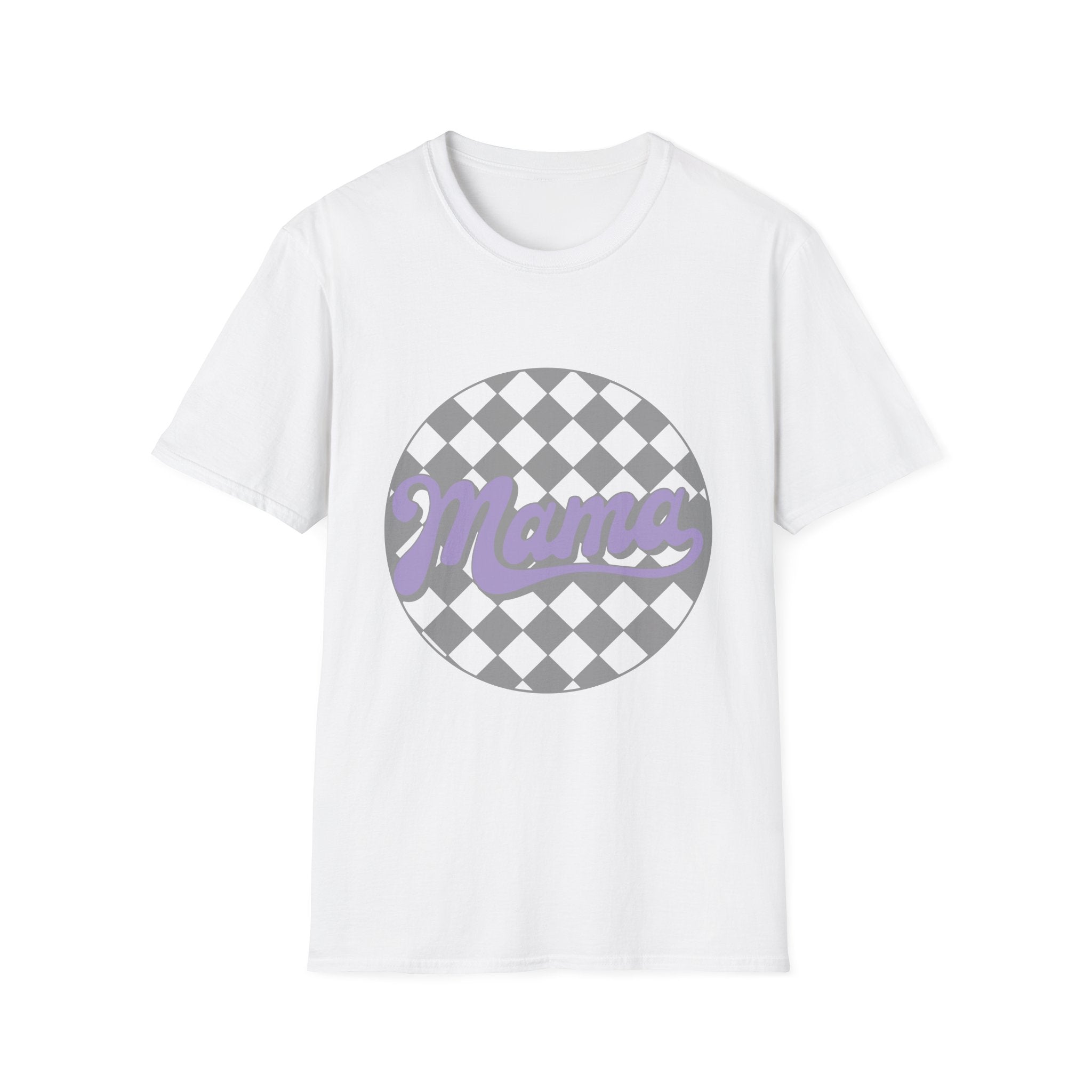 Mama Checkerboard T-Shirt — Retro Lavender Mom Tee