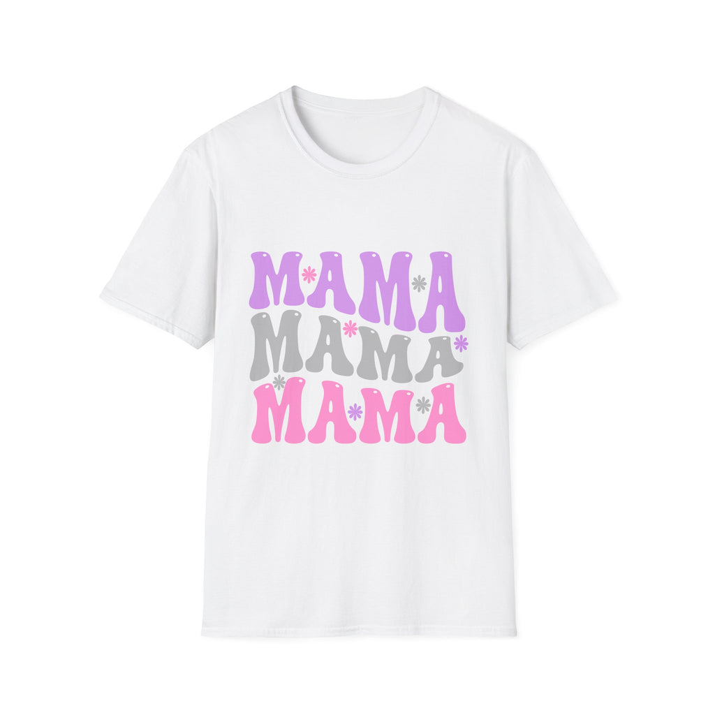 Mama Retro Graphic T-Shirt — Pink & Gray Stacked 'MAMA' Design