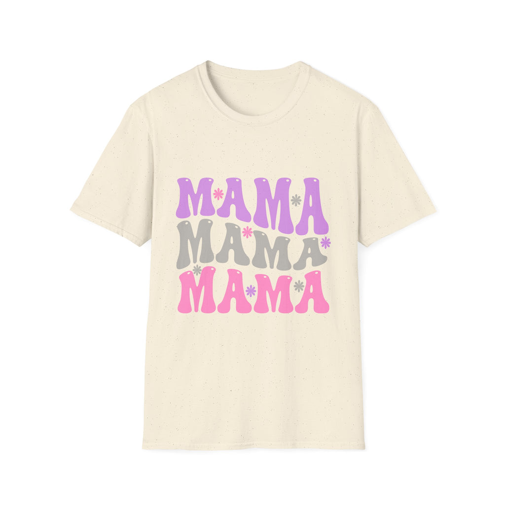 Mama Retro Graphic T-Shirt — Pink & Gray Stacked 'MAMA' Design