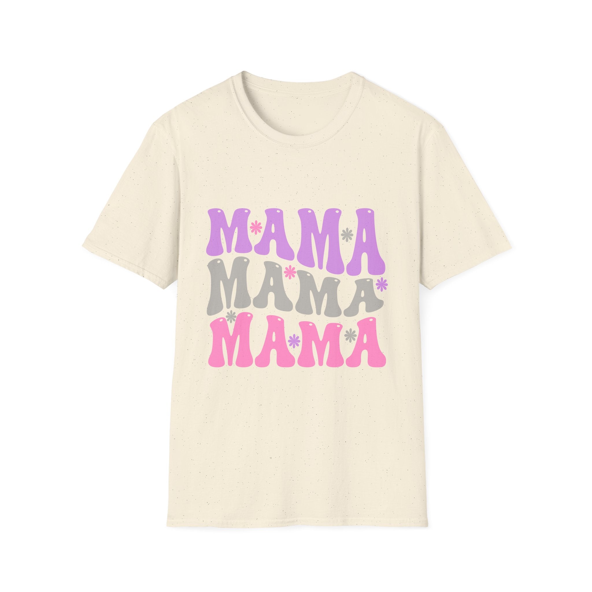 Mama Retro Graphic T-Shirt — Pink & Gray Stacked 'MAMA' Design