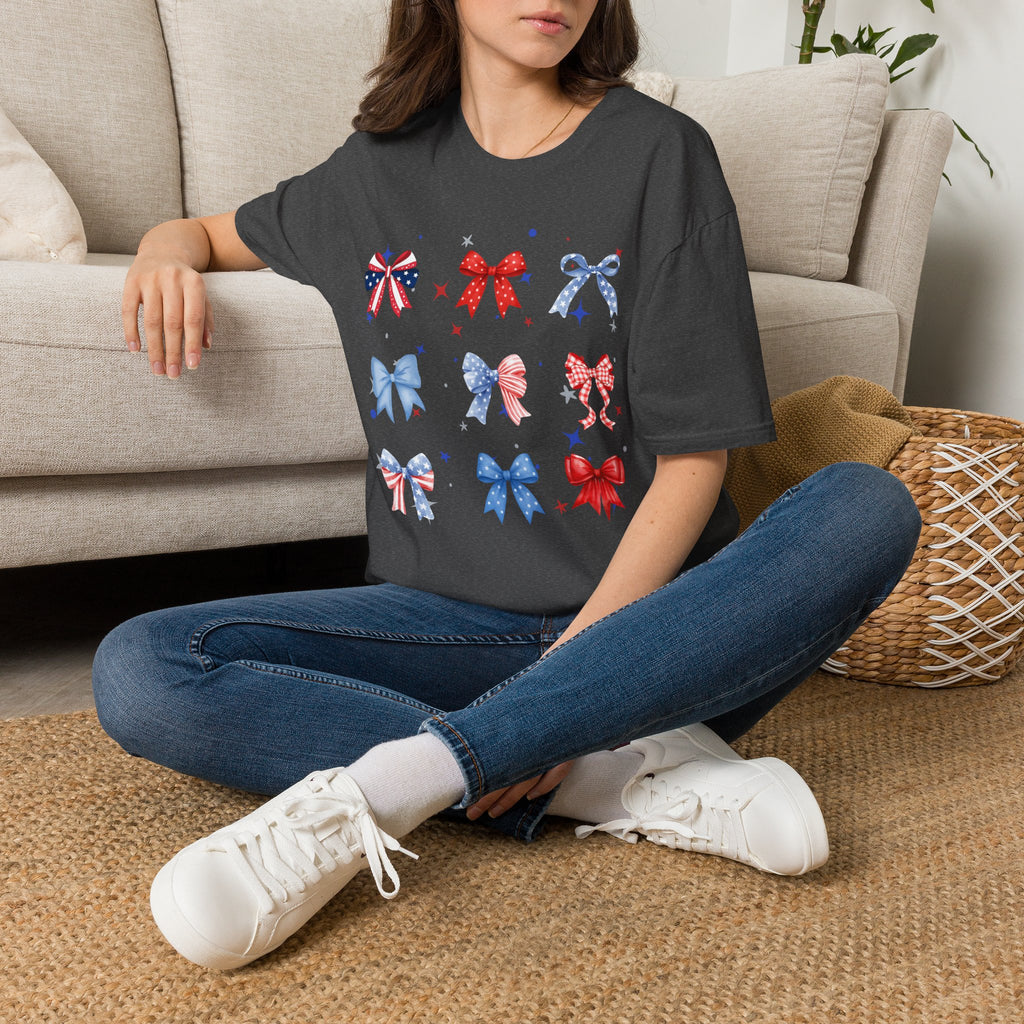Patriotic Bow Pattern T-Shirt — Red White & Blue Ribbon Graphic