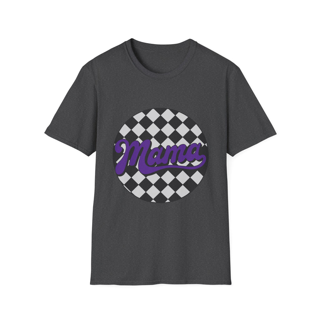 Mama Checkerboard T-Shirt — Retro Lavender Mom Tee