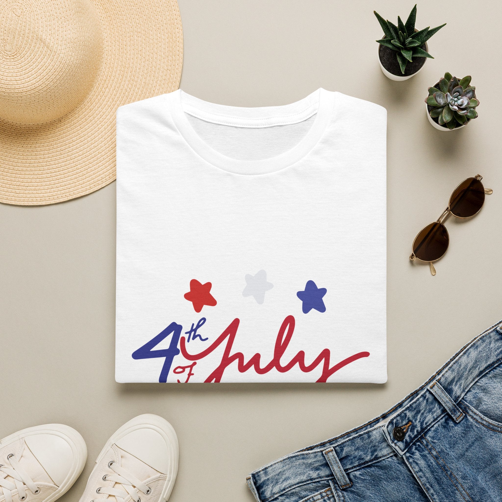 4th of July T-Shirt — Red, White & Blue Star Script Tee