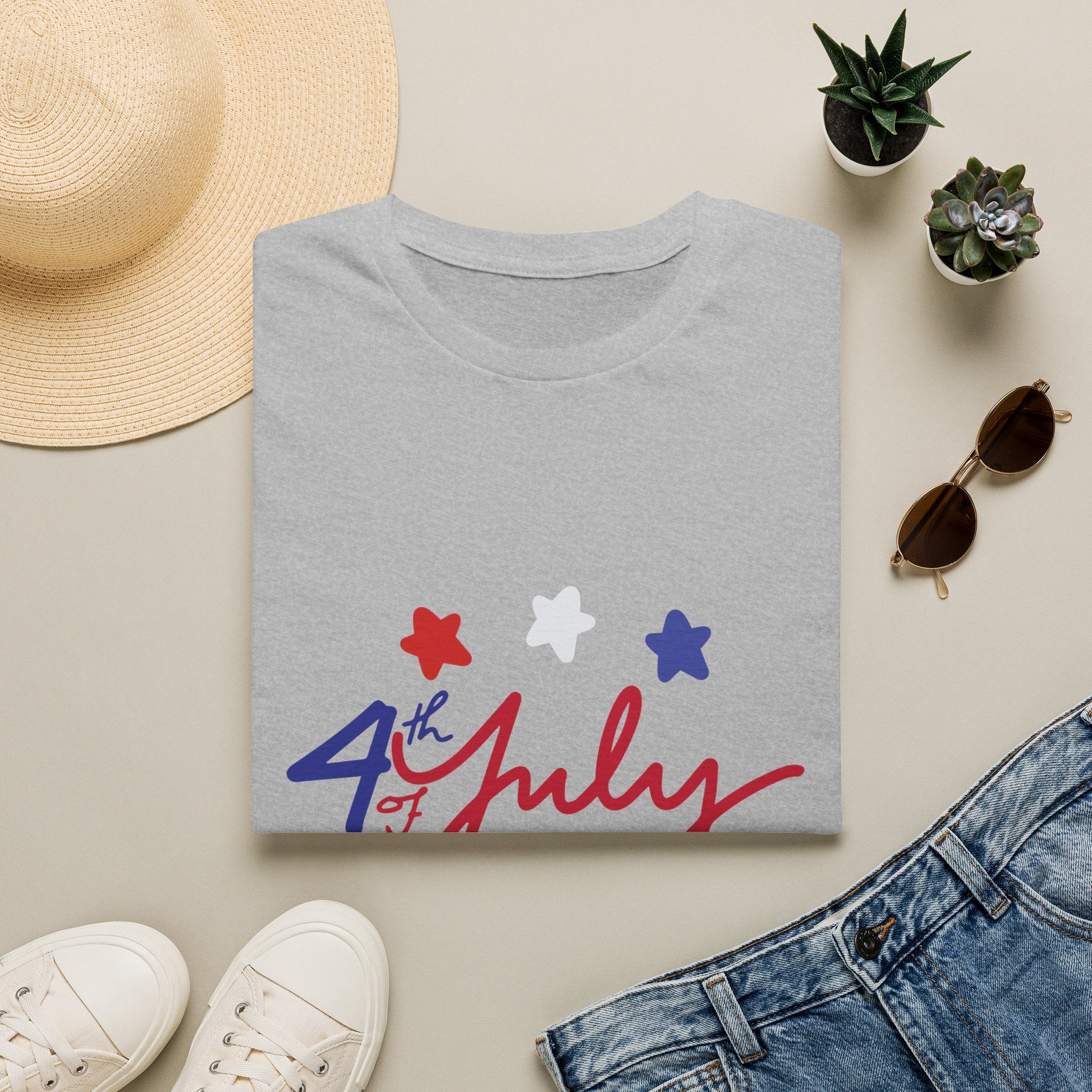 4th of July T-Shirt — Red, White & Blue Star Script Tee