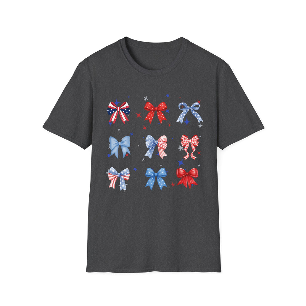 Patriotic Bow Pattern T-Shirt — Red White & Blue Ribbon Graphic