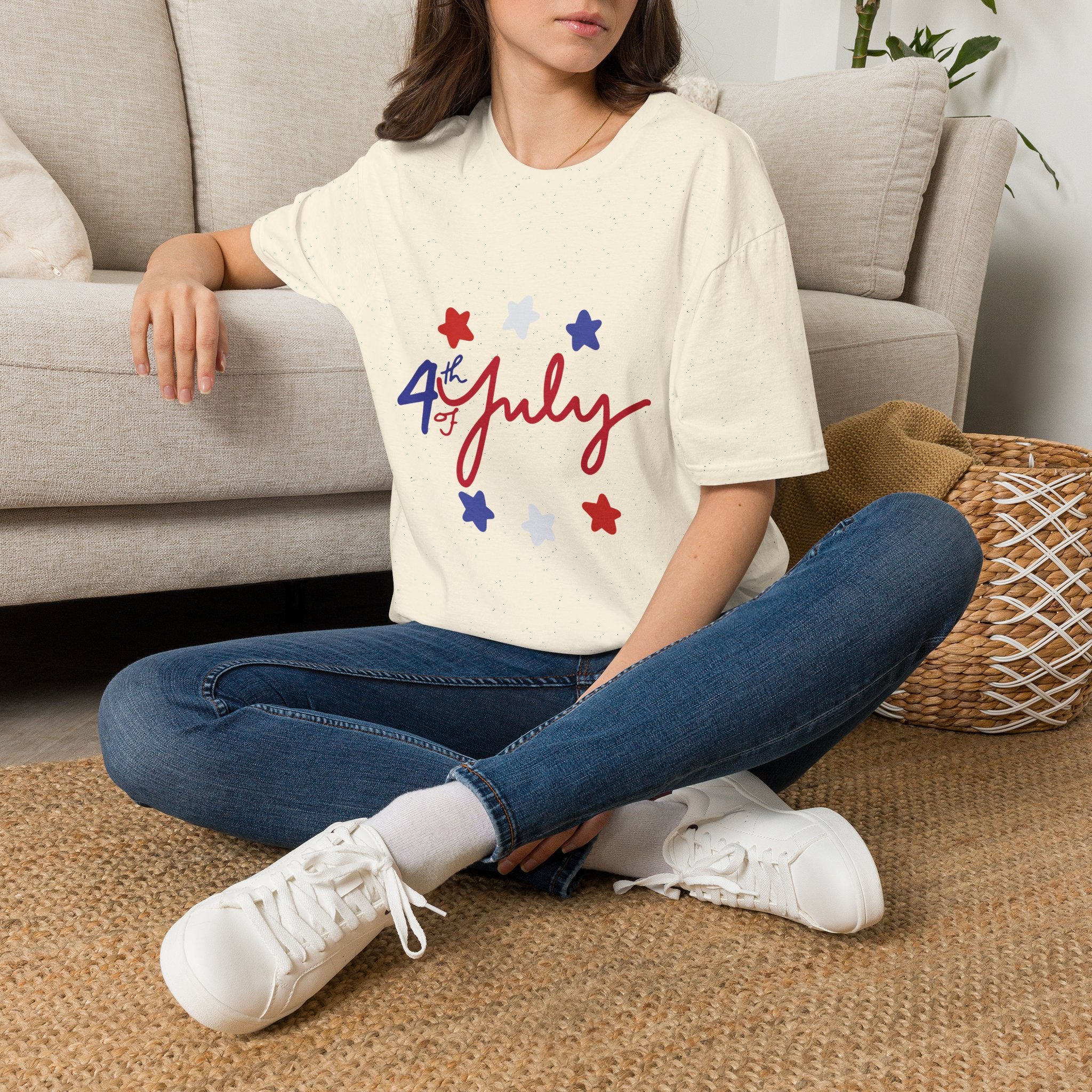 4th of July T-Shirt — Red, White & Blue Star Script Tee