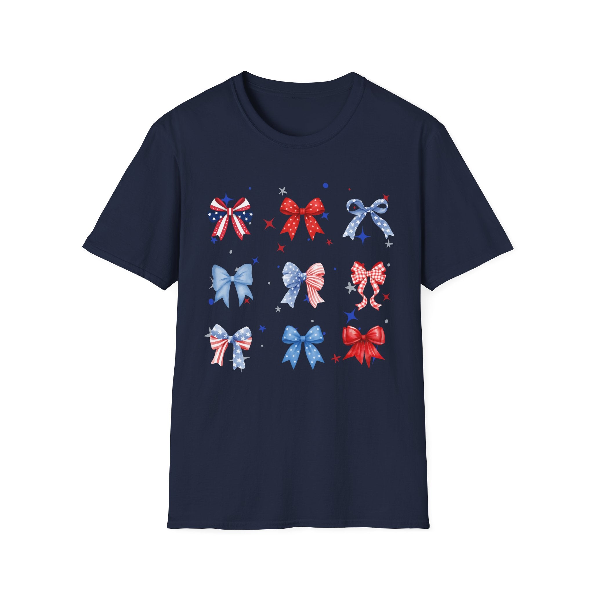 Patriotic Bow Pattern T-Shirt — Red White & Blue Ribbon Graphic