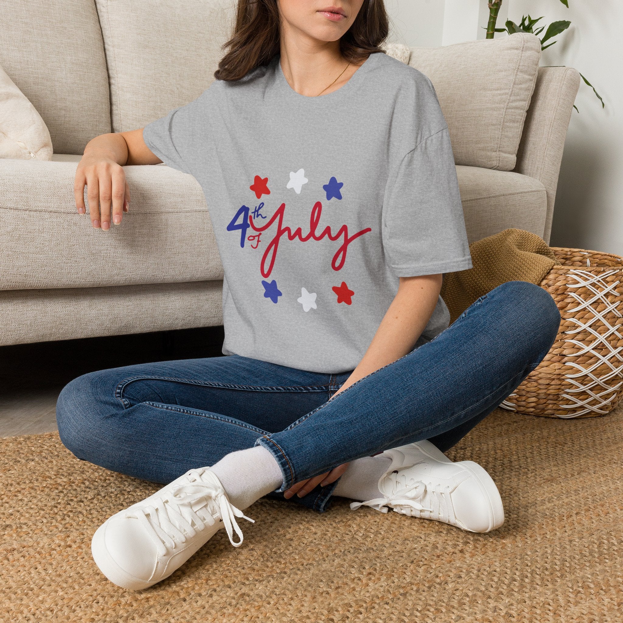 4th of July T-Shirt — Red, White & Blue Star Script Tee