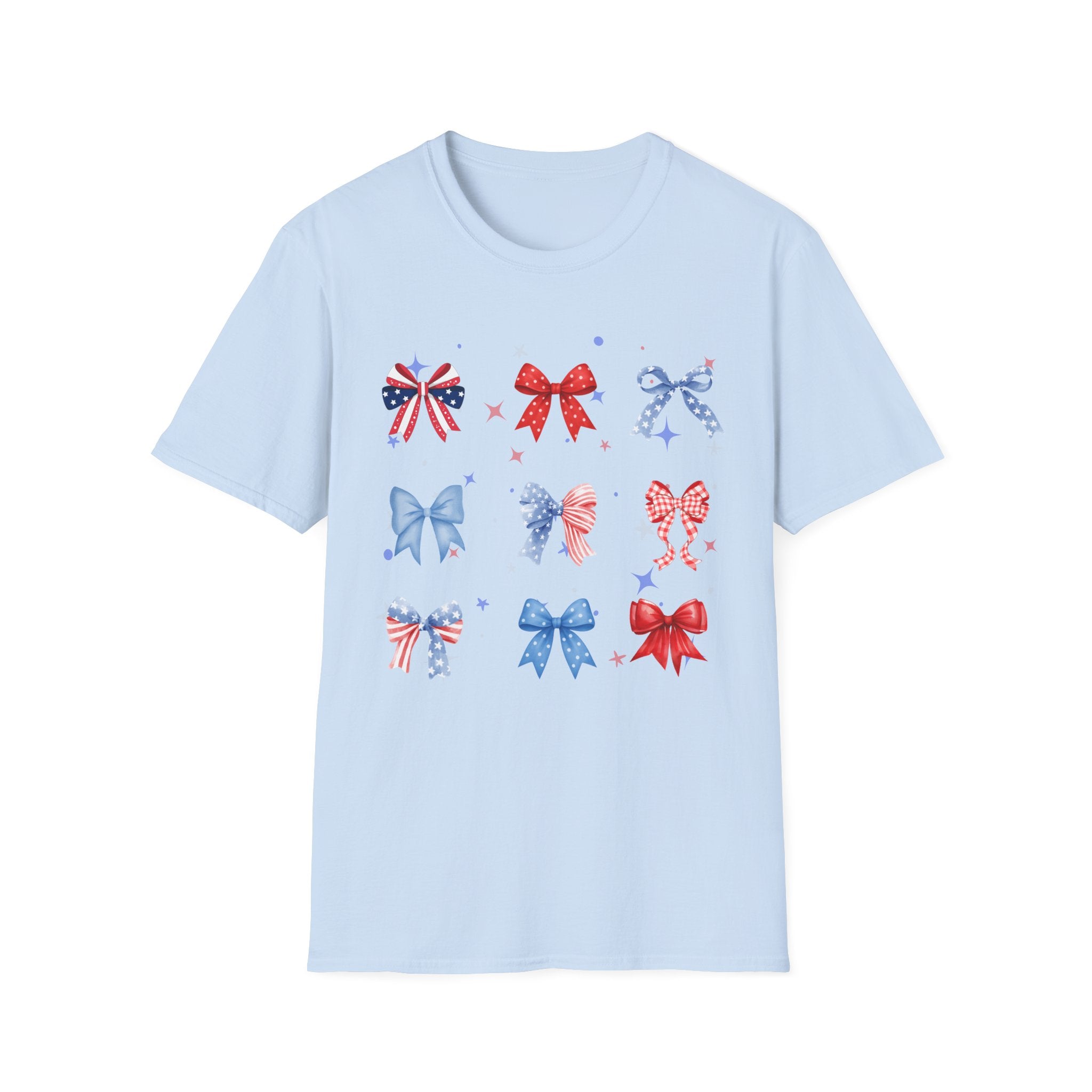 Patriotic Bow Pattern T-Shirt — Red White & Blue Ribbon Graphic