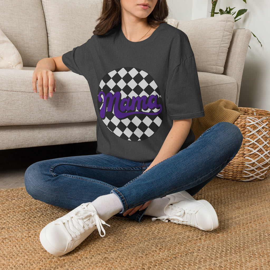 Mama Checkerboard T-Shirt — Retro Lavender Mom Tee