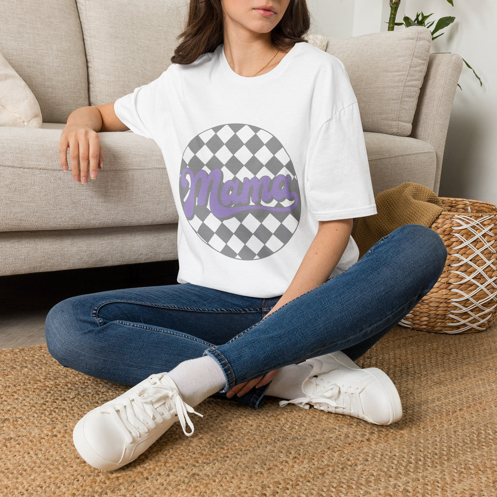 Mama Checkerboard T-Shirt — Retro Lavender Mom Tee