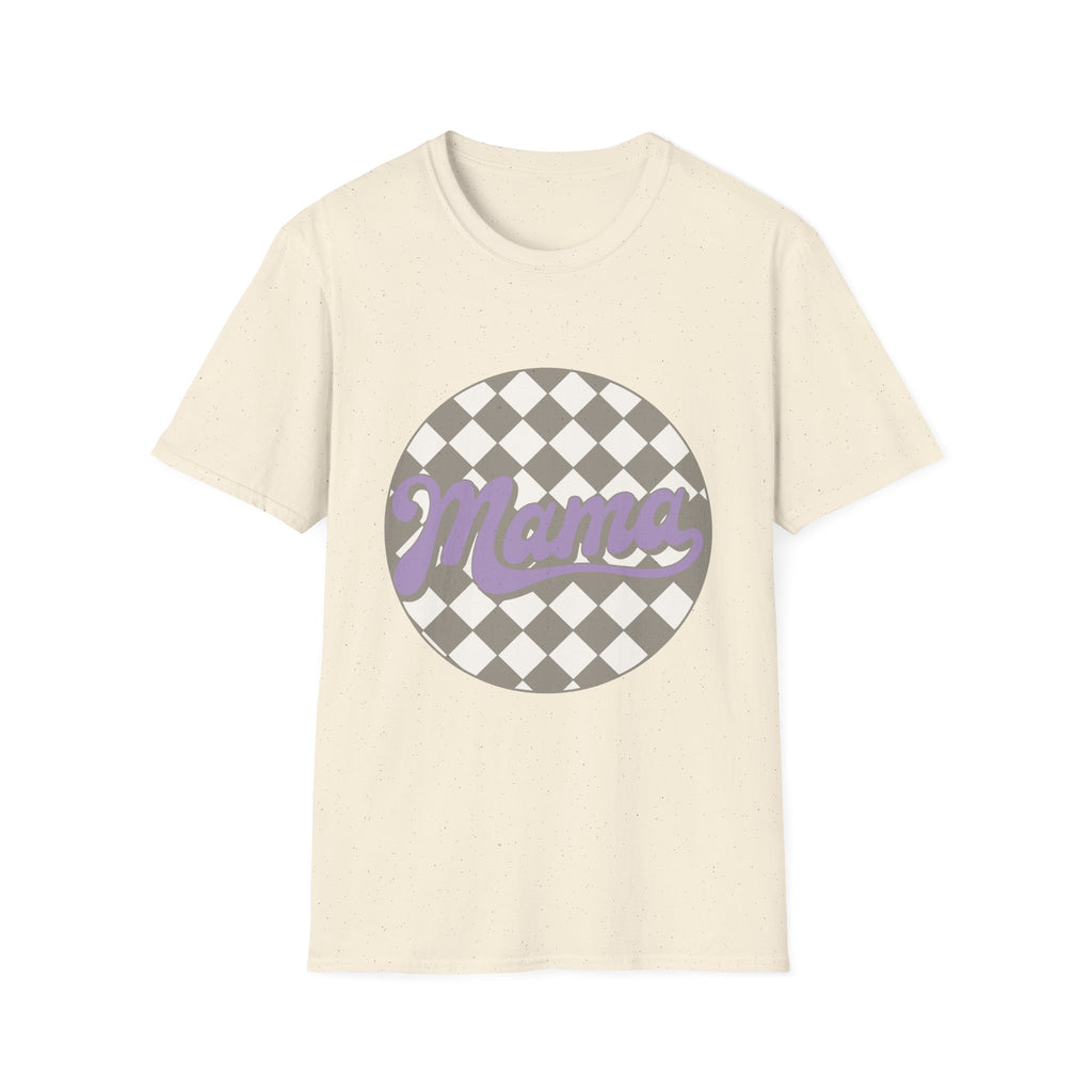 Mama Checkerboard T-Shirt — Retro Lavender Mom Tee