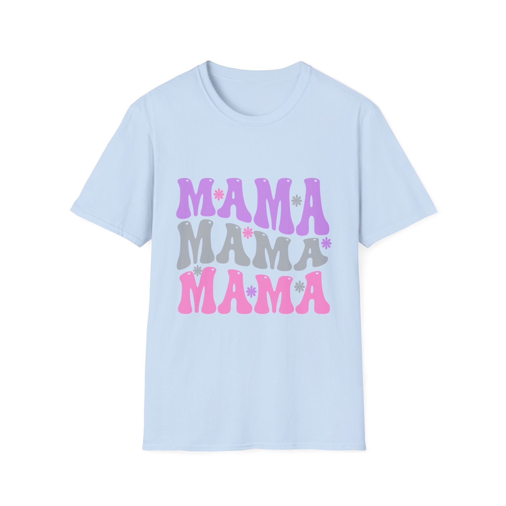 Mama Retro Graphic T-Shirt — Pink & Gray Stacked 'MAMA' Design