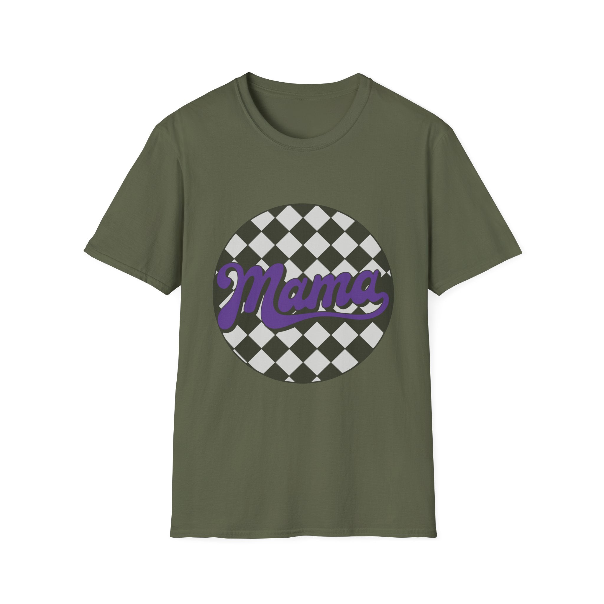Mama Checkerboard T-Shirt — Retro Lavender Mom Tee