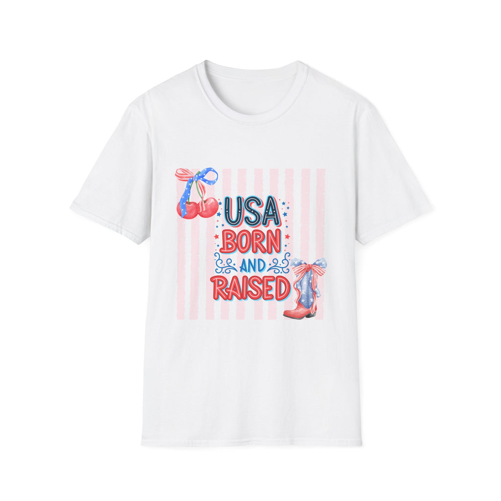USA Born & Raised T-Shirt — Patriotic Cherry Graphic Tee for 4th of July