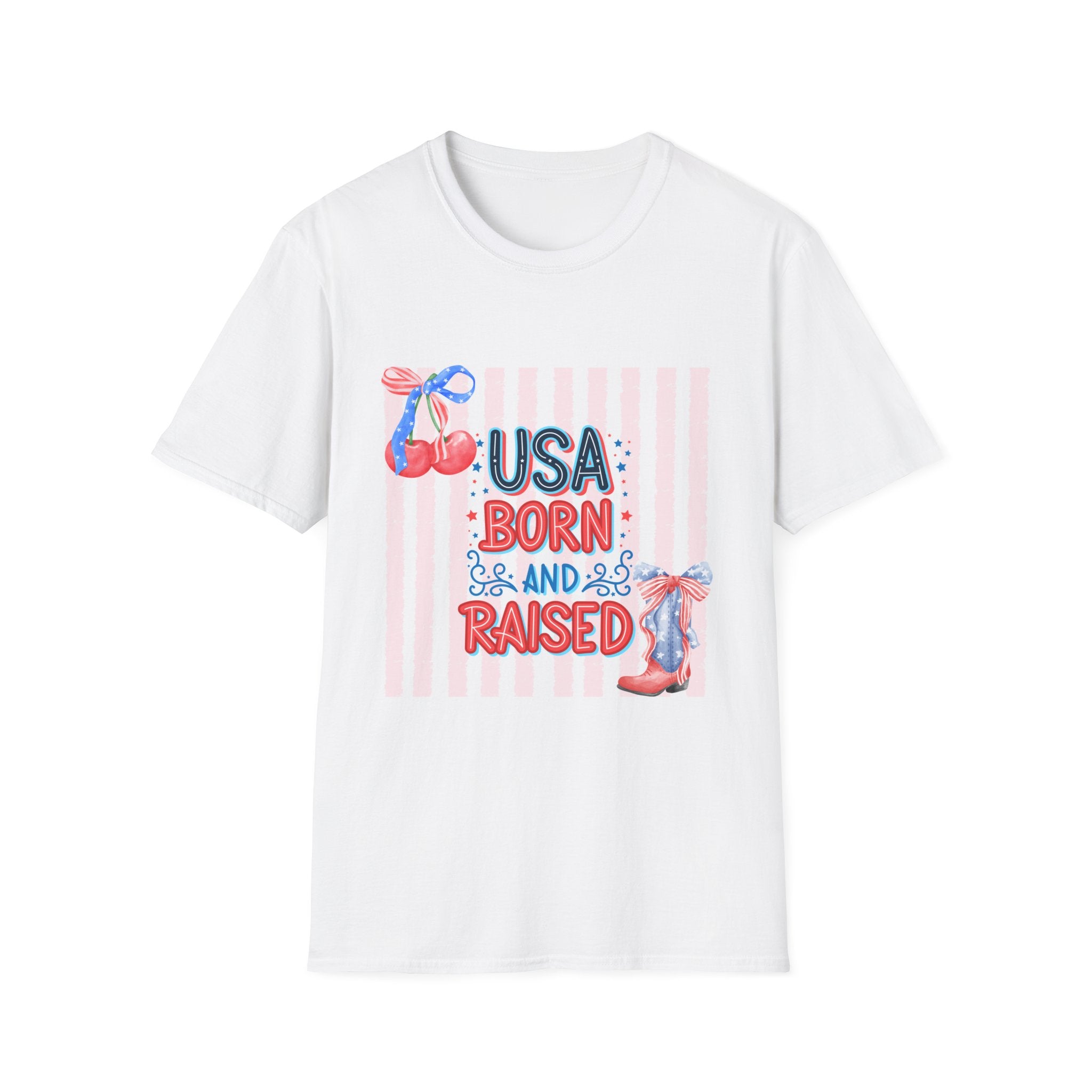 USA Born & Raised T-Shirt — Patriotic Cherry Graphic Tee for 4th of July