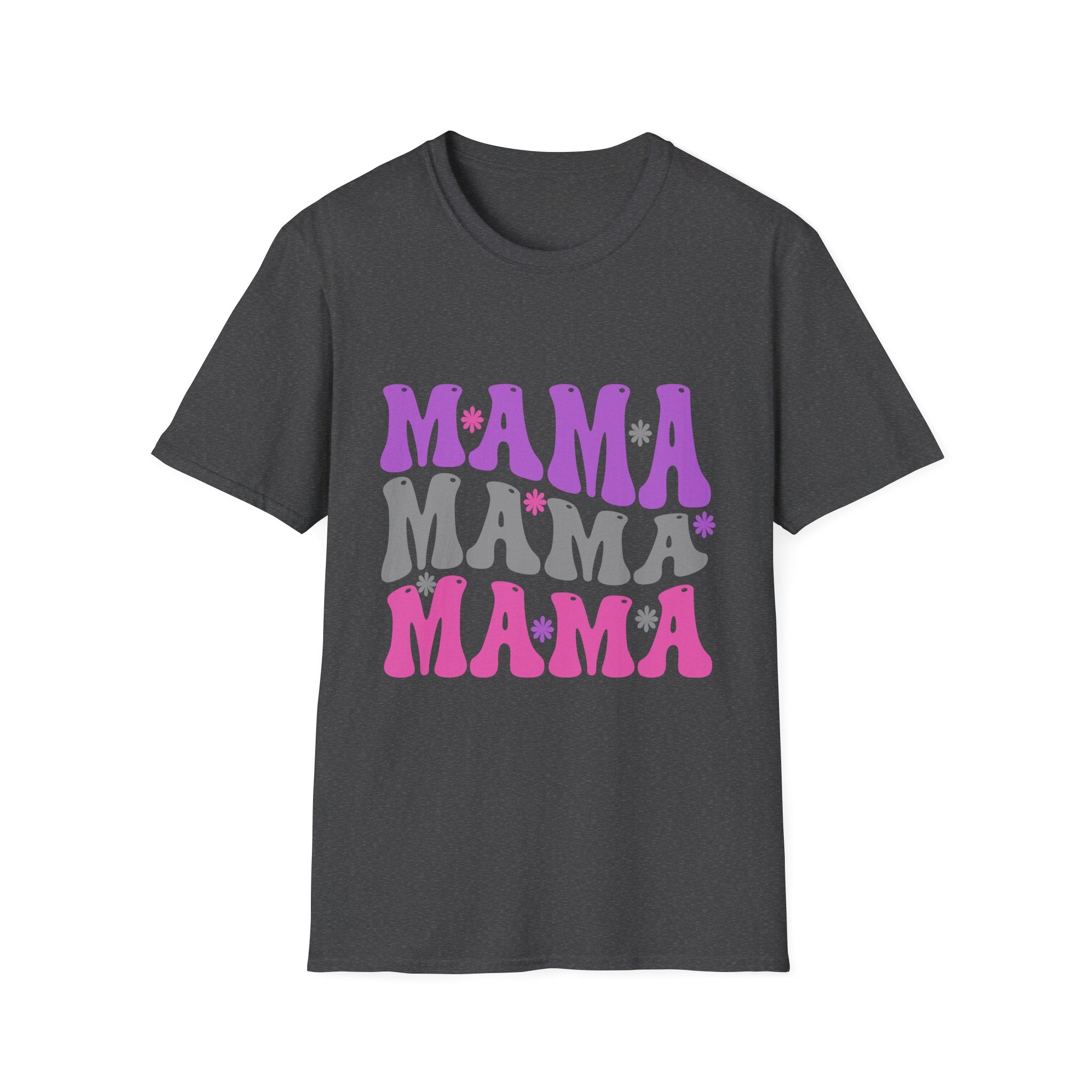 Mama Retro Graphic T-Shirt — Pink & Gray Stacked 'MAMA' Design