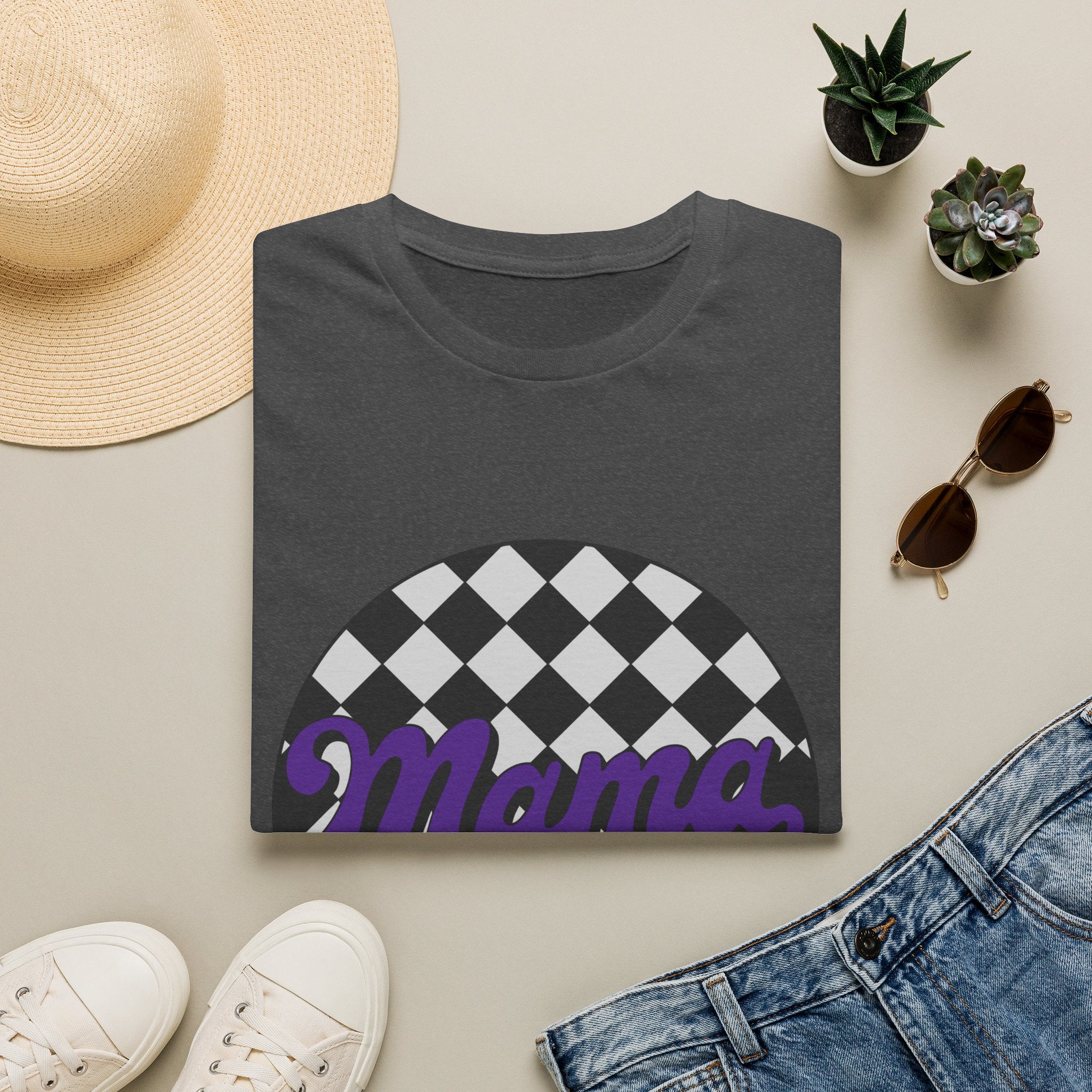 Mama Checkerboard T-Shirt — Retro Lavender Mom Tee