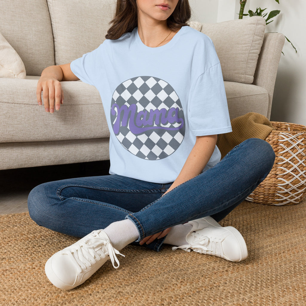Mama Checkerboard T-Shirt — Retro Lavender Mom Tee