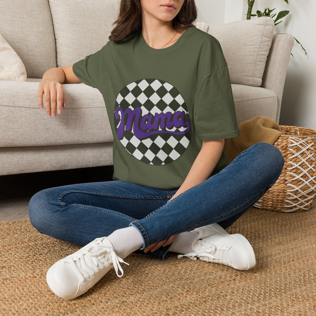 Mama Checkerboard T-Shirt — Retro Lavender Mom Tee